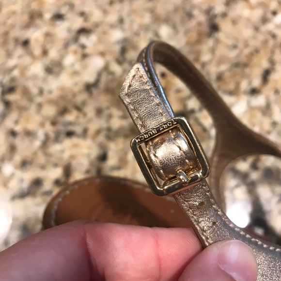 Tory Burch Gold strapped rhinestone sandal. - Picture 5 of 6